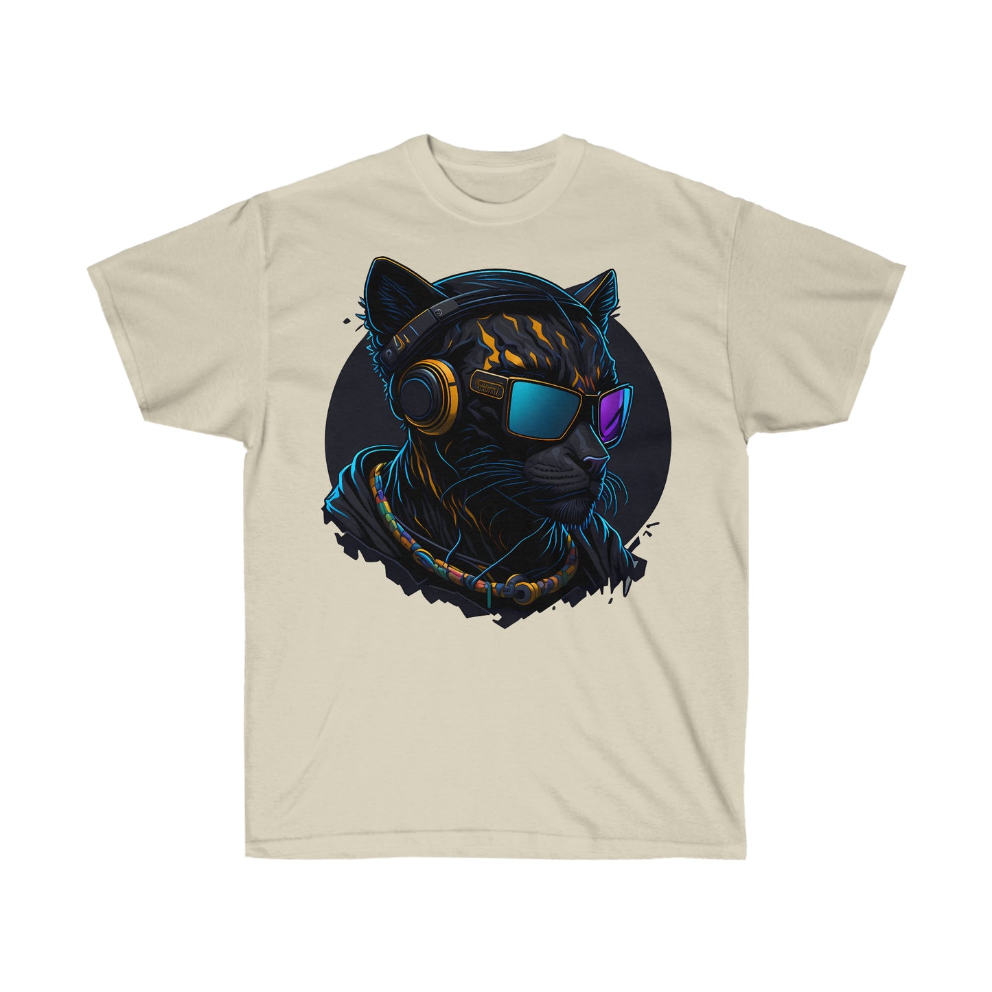 Unisex T-Shirt Black Panther mit Sonnenbrille und Kopfhörern