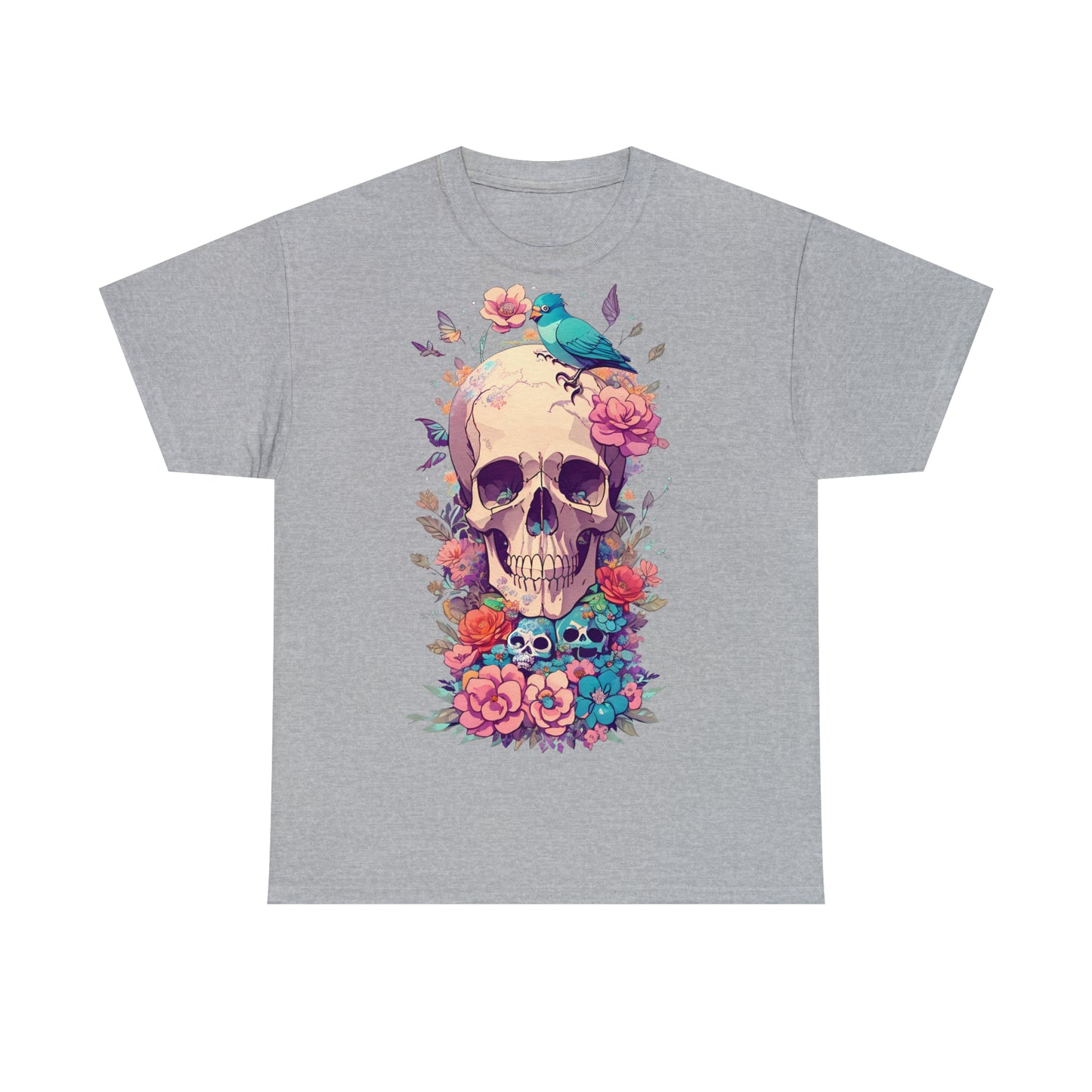 Unisex T-Shirt Totenkopf mit Blumen