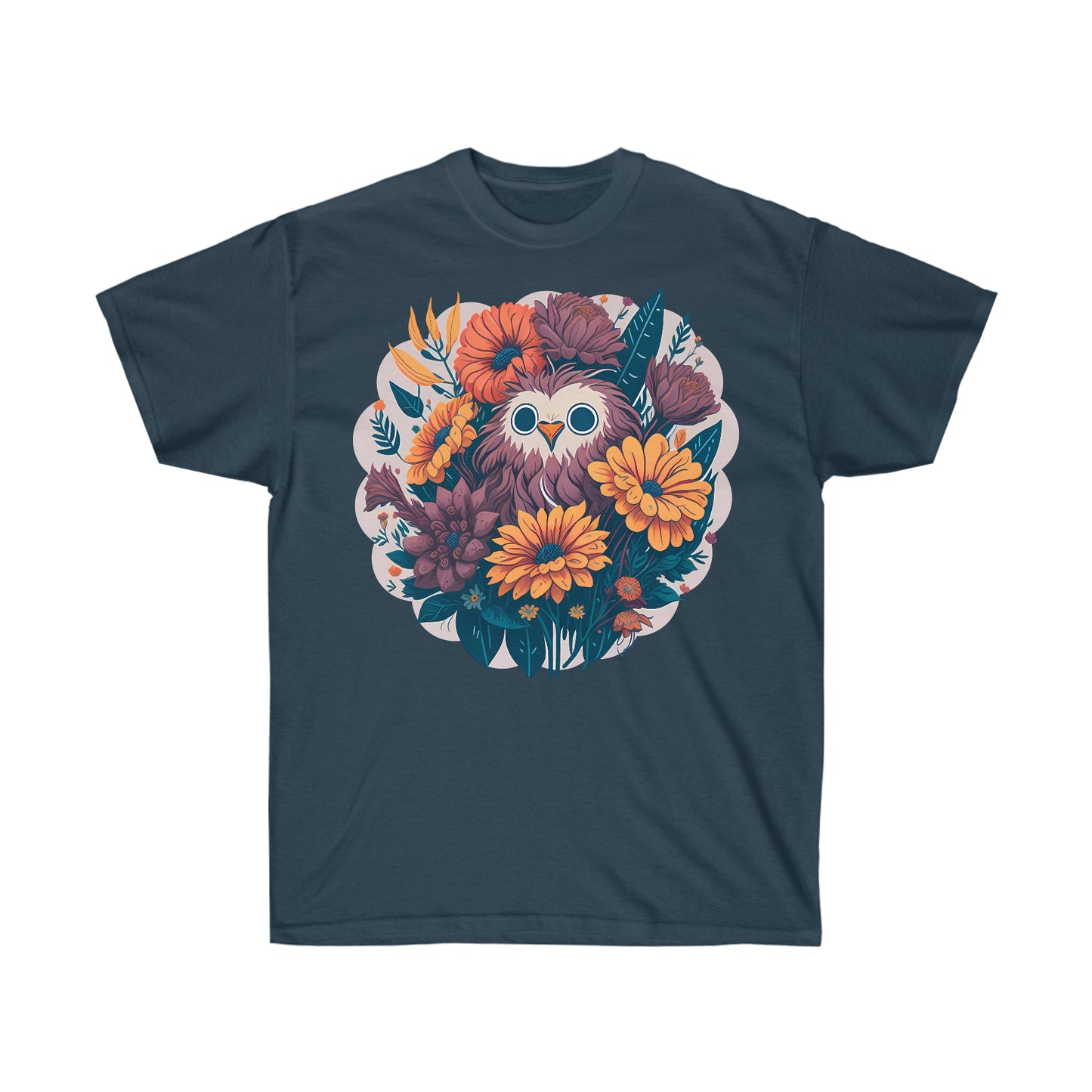 Unisex T-Shirt Blumen Eule