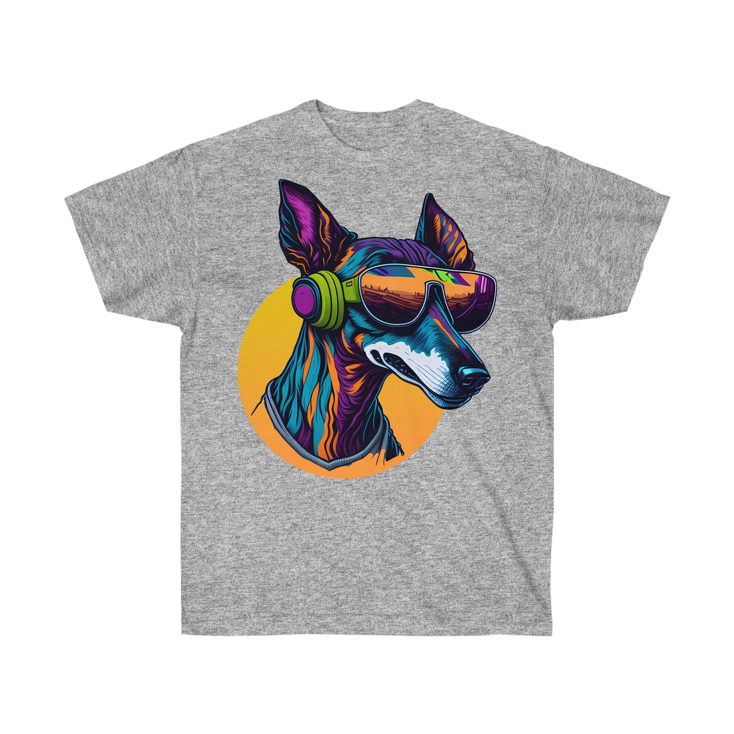 Unisex T-Shirt Windhund mit Kopfhörer und Sonnenbrille