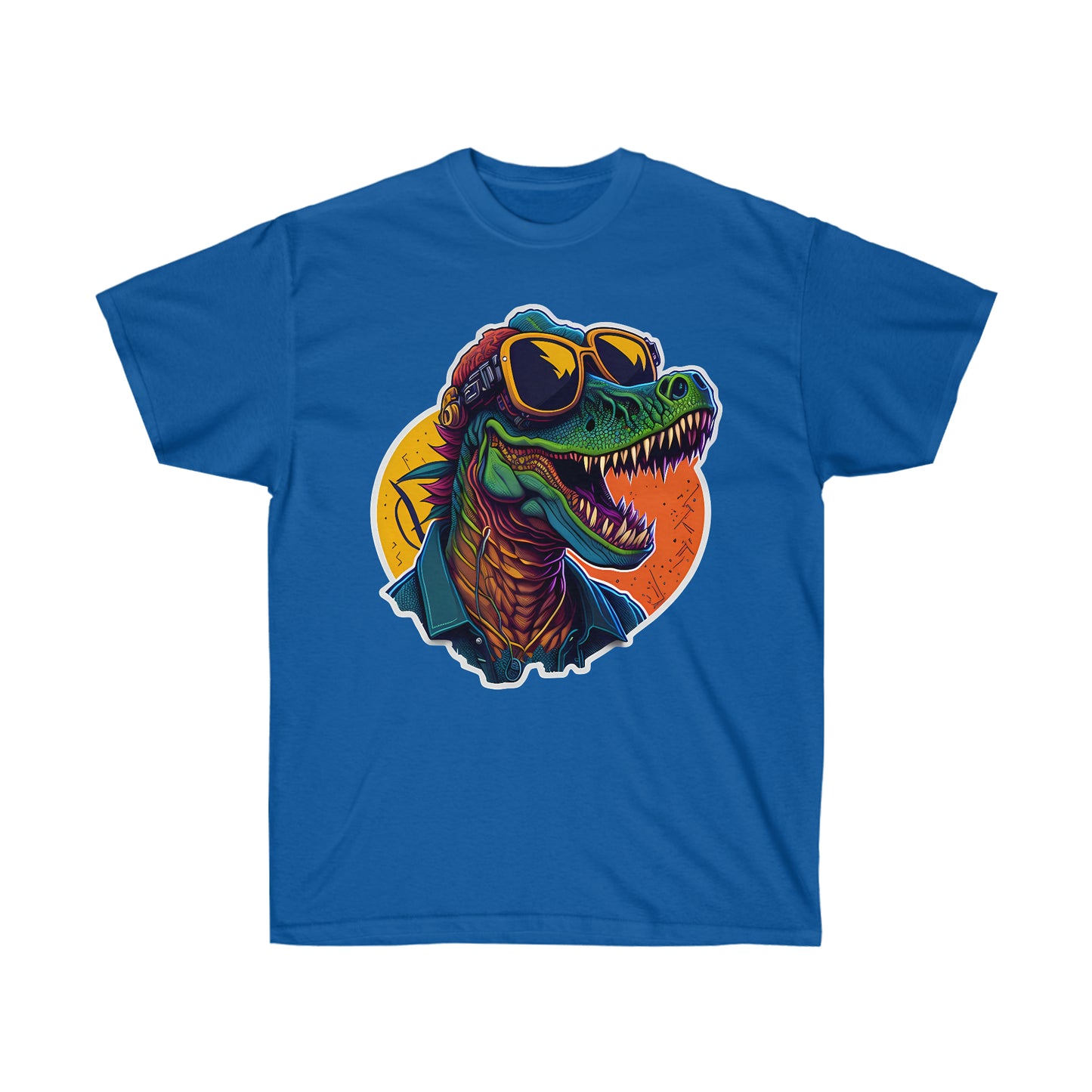 Unisex T-Shirt T-Rex mit Sonnenbrille und Kopfhörern