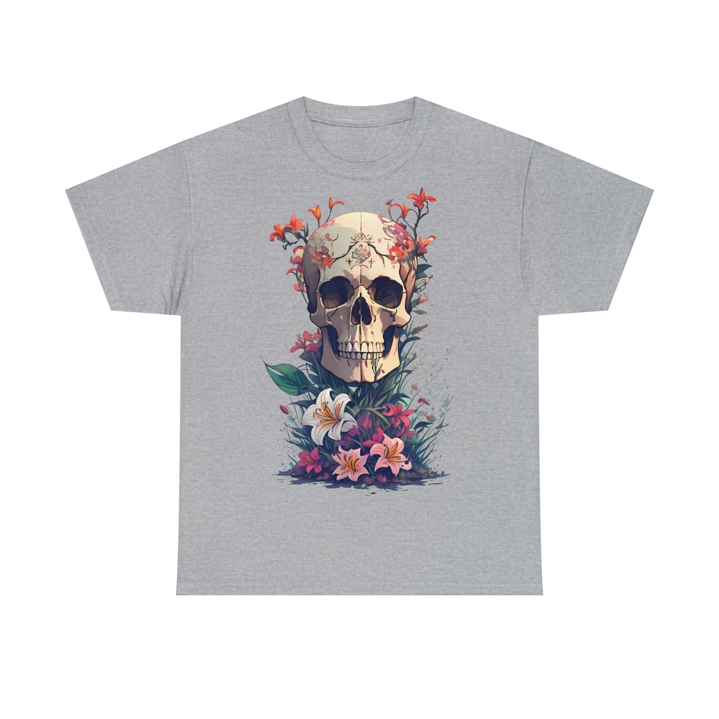 Unisex T-Shirt Totenkopf mit Blumen