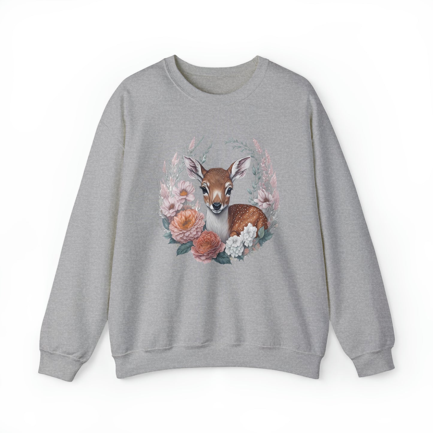 Unisex Sweatshirt Rehkitz und Blumen