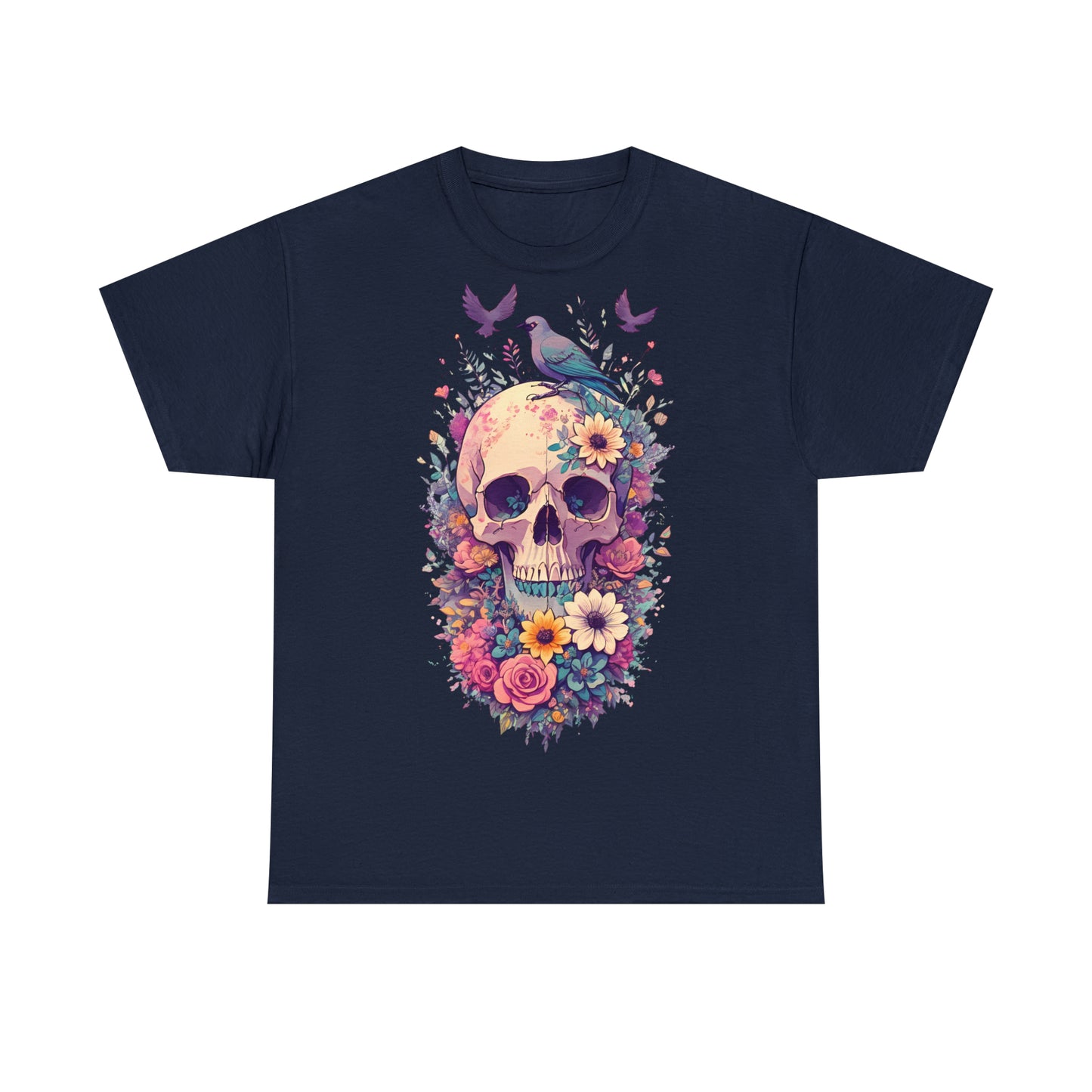 Unisex T-Shirt Totenkopf mit Blumen