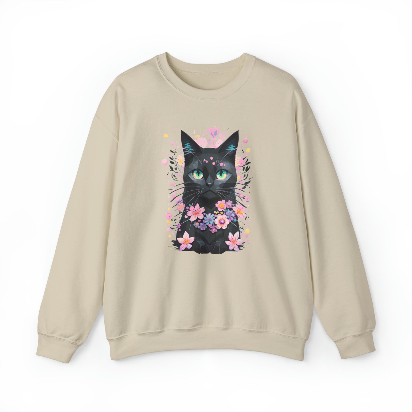 Unisex Sweatshirt Grumpy Cat mit Blumen