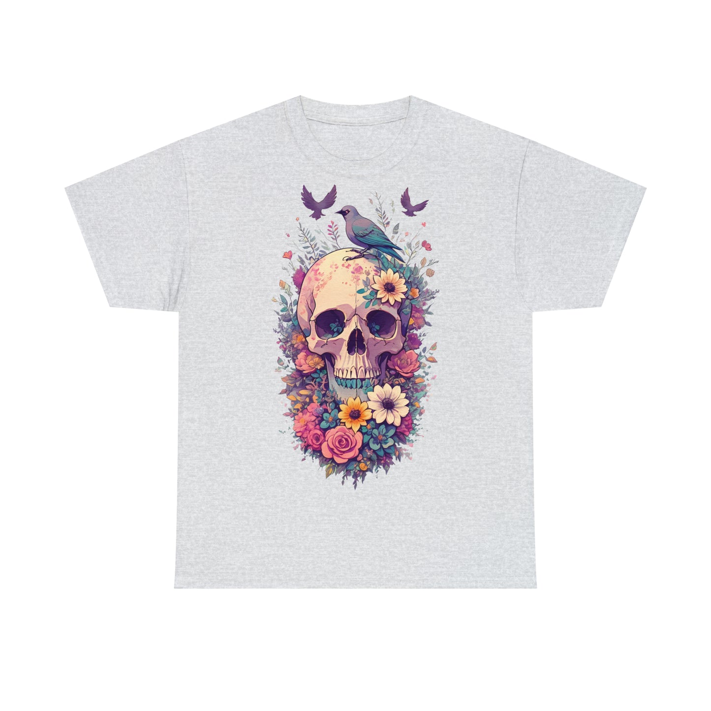 Unisex T-Shirt Totenkopf mit Blumen