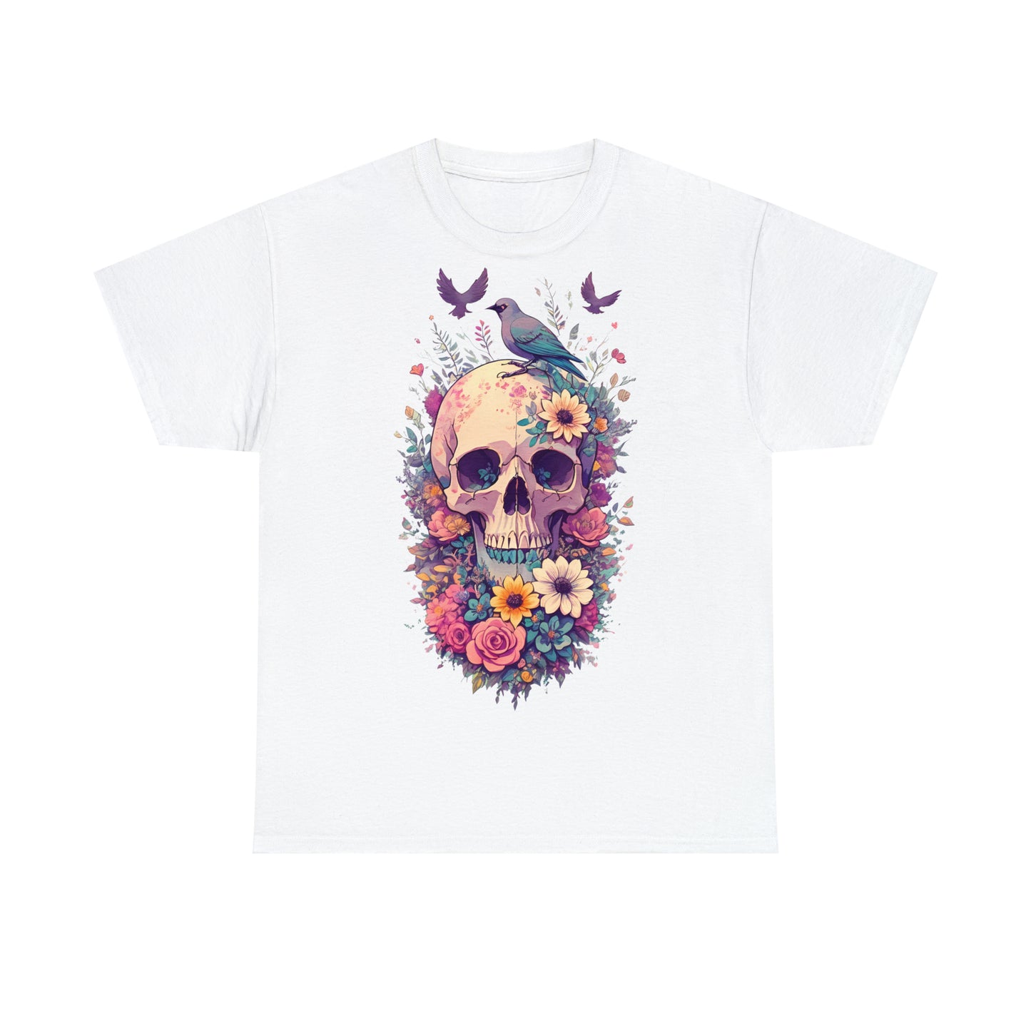 Unisex T-Shirt Totenkopf mit Blumen