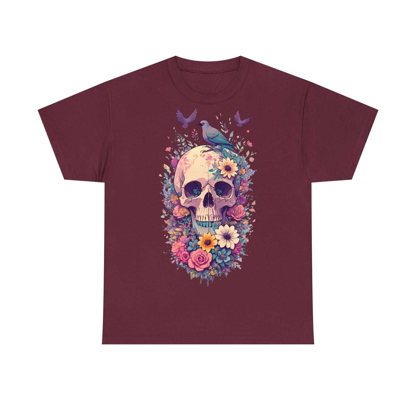 Unisex T-Shirt Totenkopf mit Blumen
