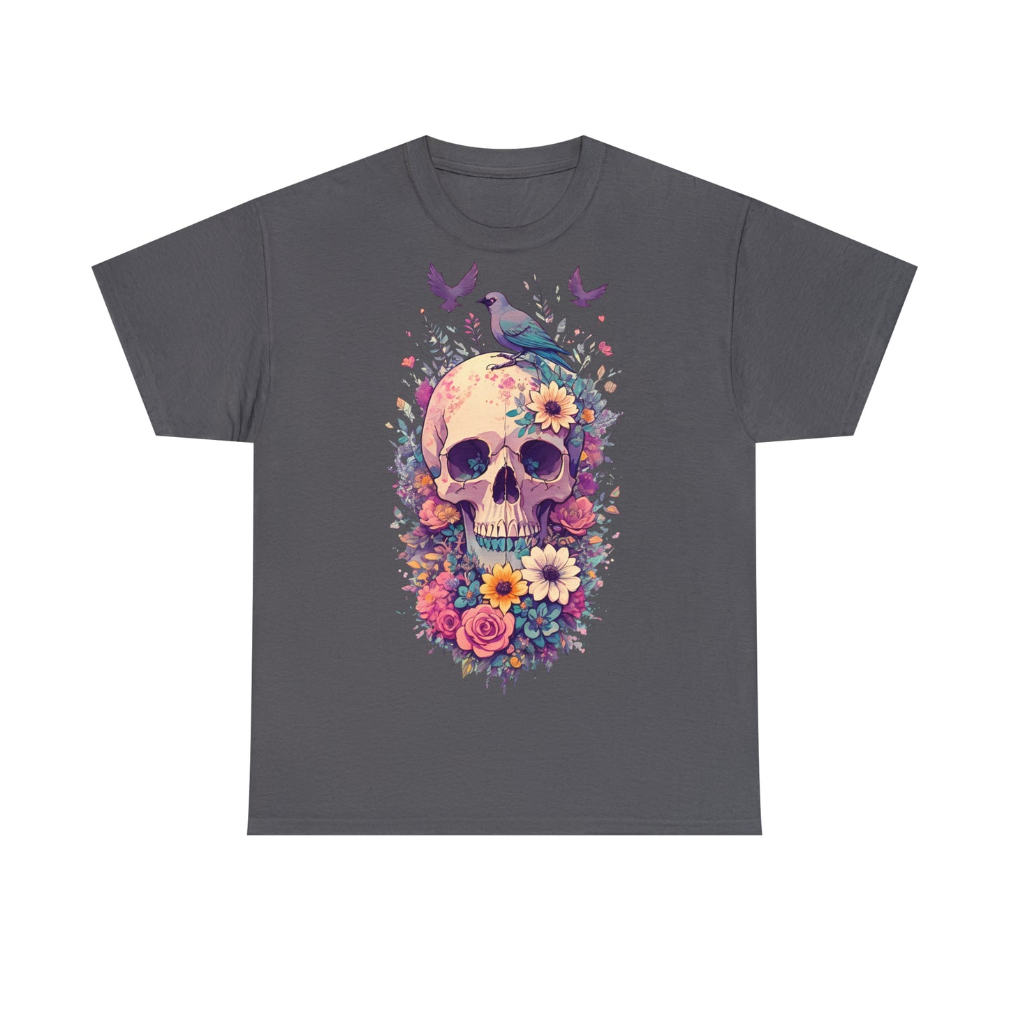Unisex T-Shirt Totenkopf mit Blumen