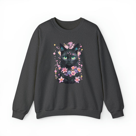 Unisex Sweatshirt Grumpy Cat mit Blumen