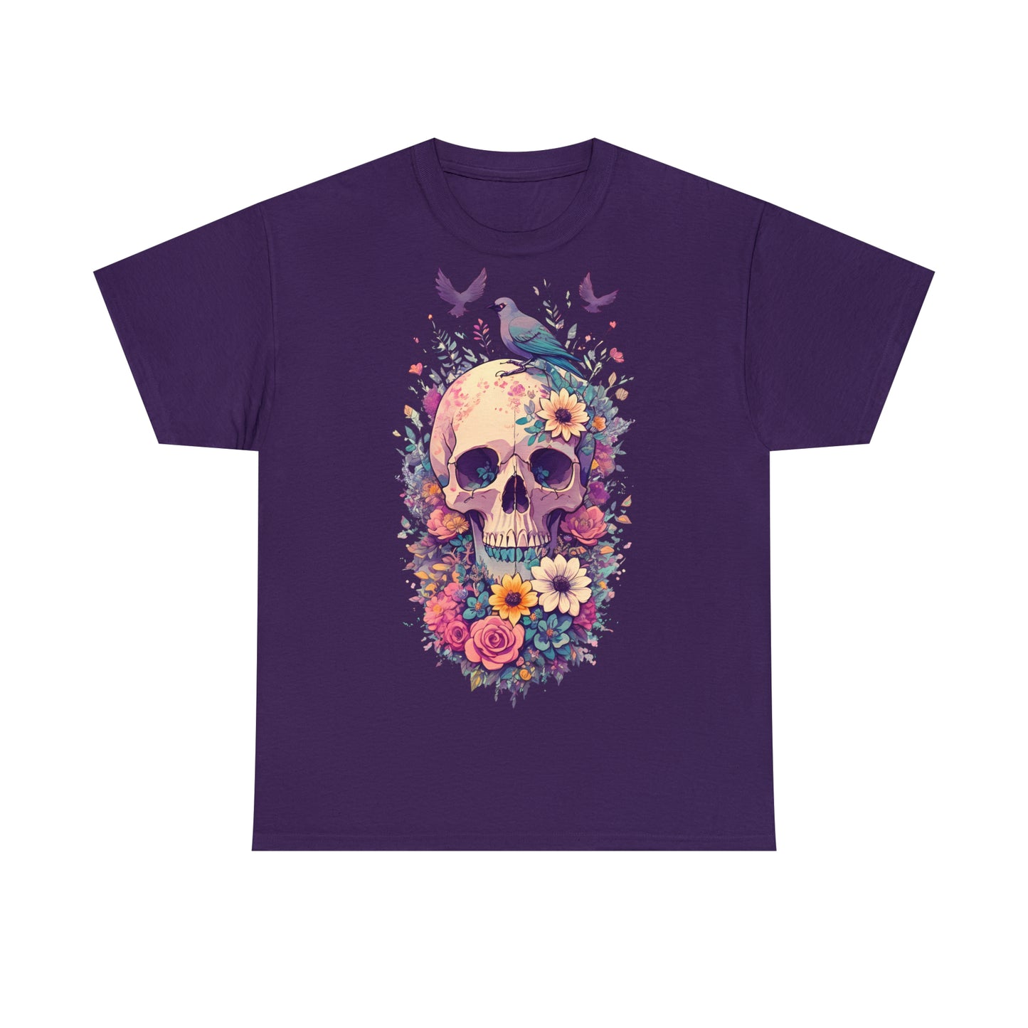 Unisex T-Shirt Totenkopf mit Blumen