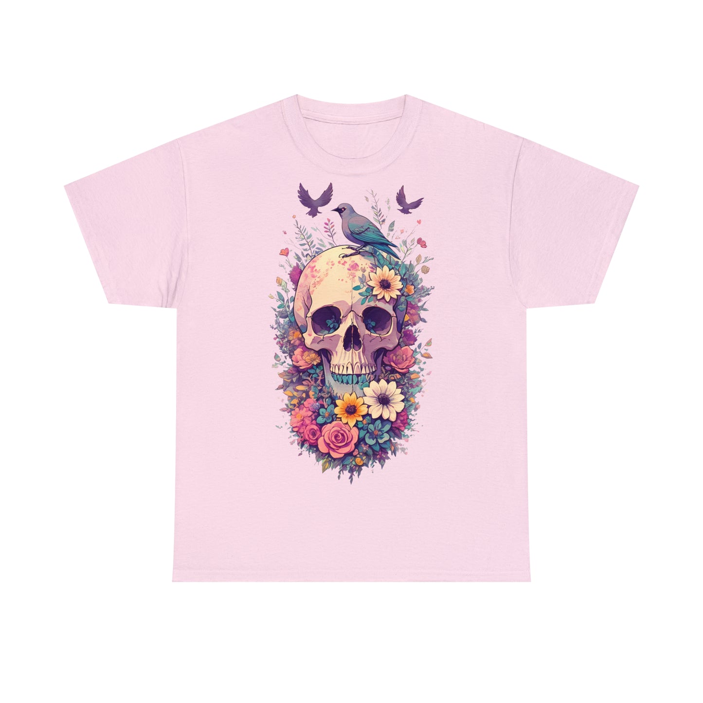 Unisex T-Shirt Totenkopf mit Blumen