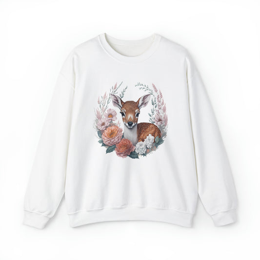 Unisex Sweatshirt Rehkitz und Blumen