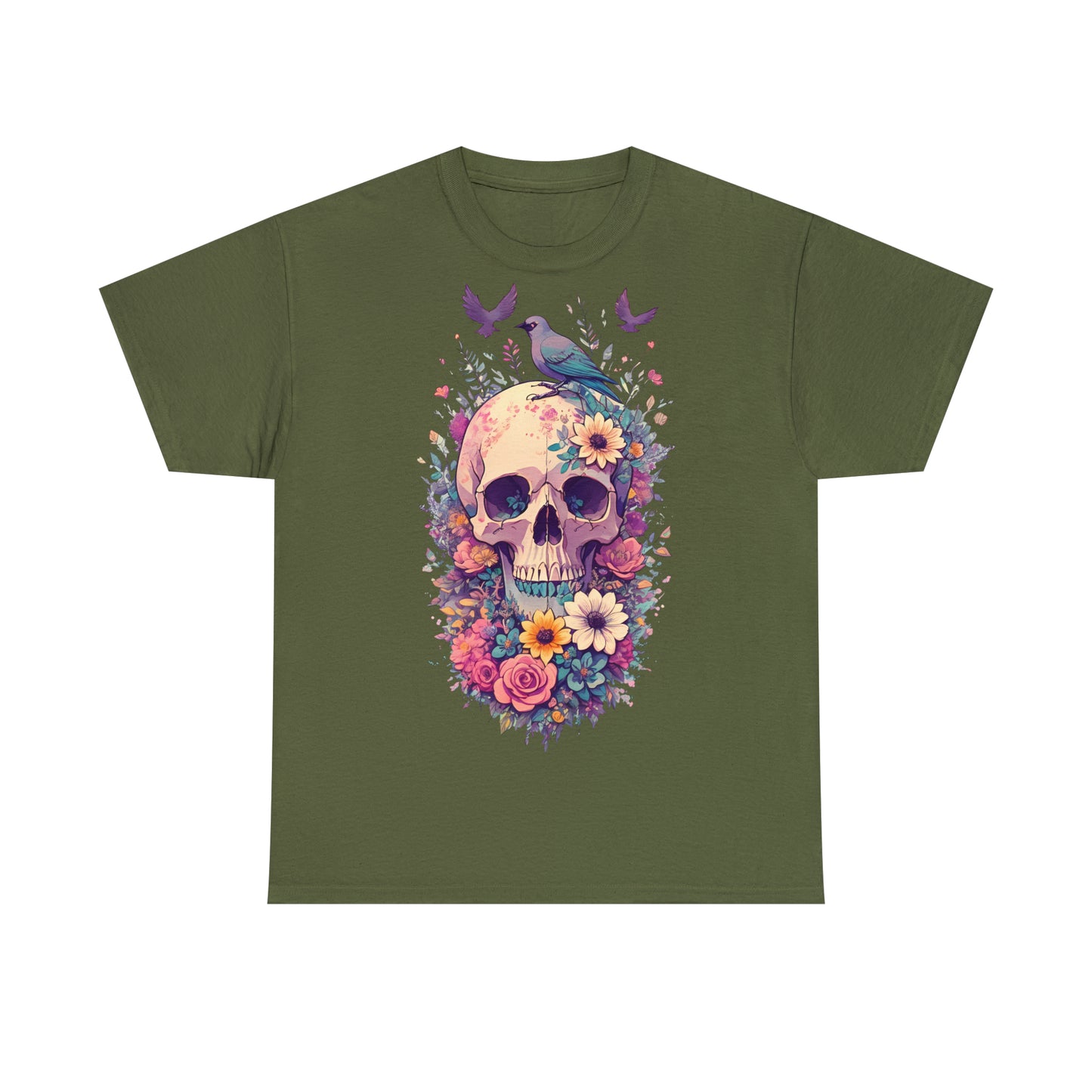 Unisex T-Shirt Totenkopf mit Blumen
