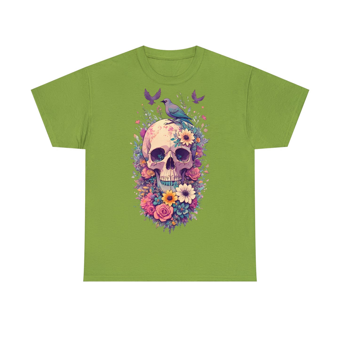 Unisex T-Shirt Totenkopf mit Blumen