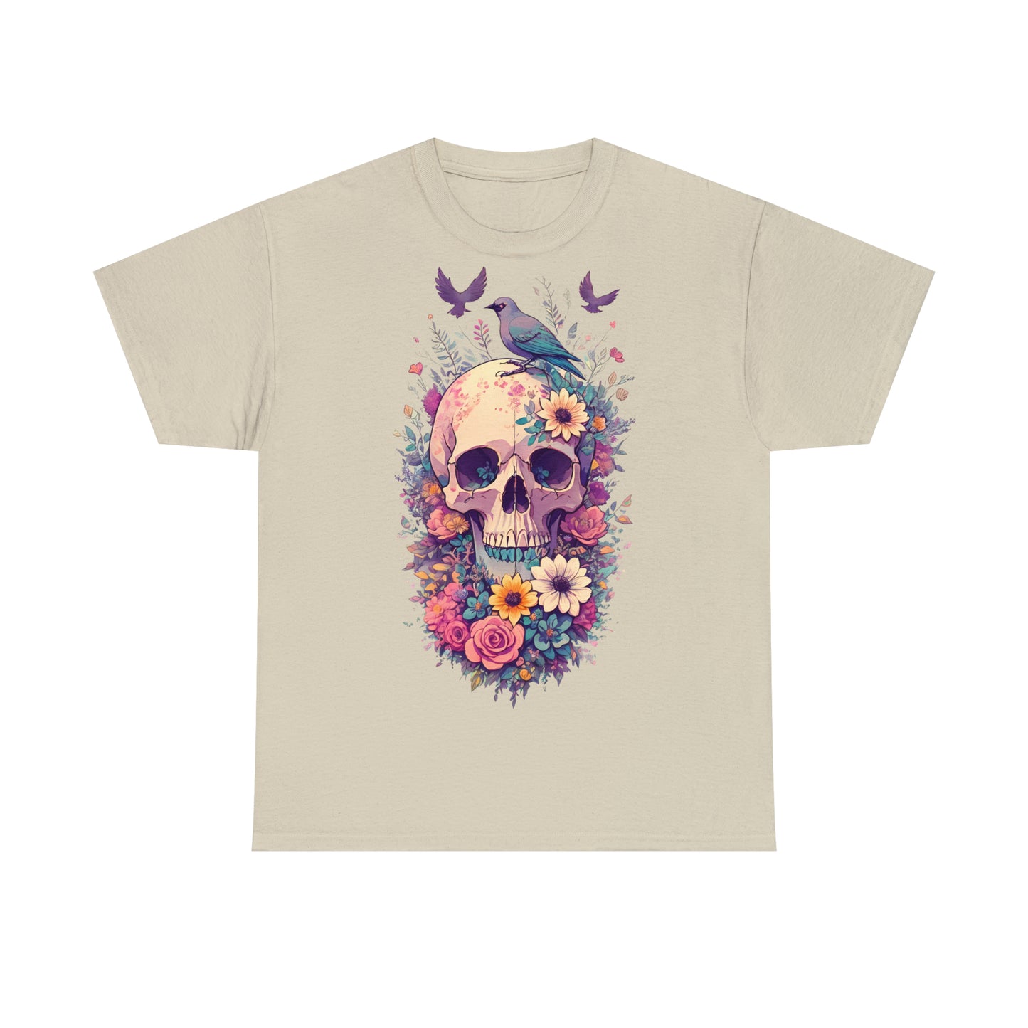 Unisex T-Shirt Totenkopf mit Blumen