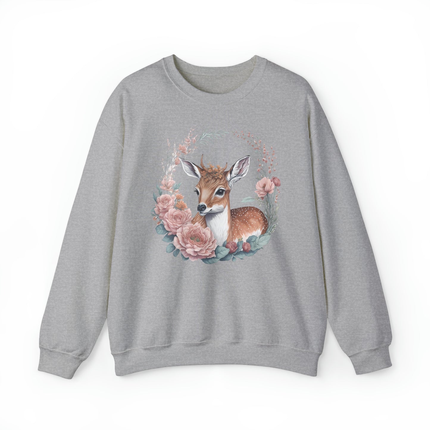 Unisex Sweatshirt Rehkitz und Blumen