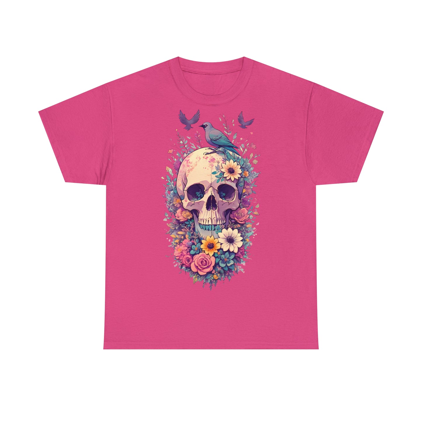 Unisex T-Shirt Totenkopf mit Blumen