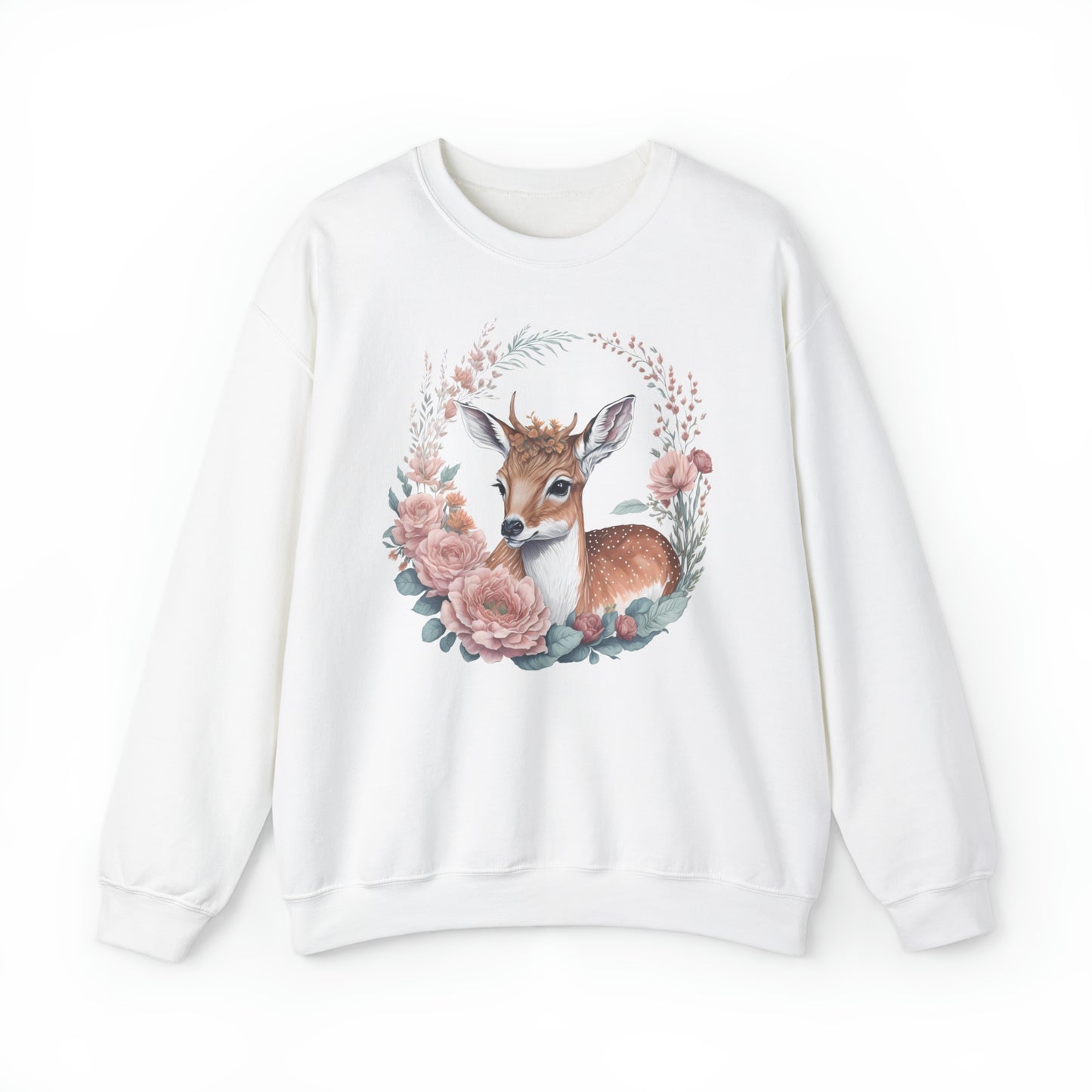 Unisex Sweatshirt Rehkitz und Blumen