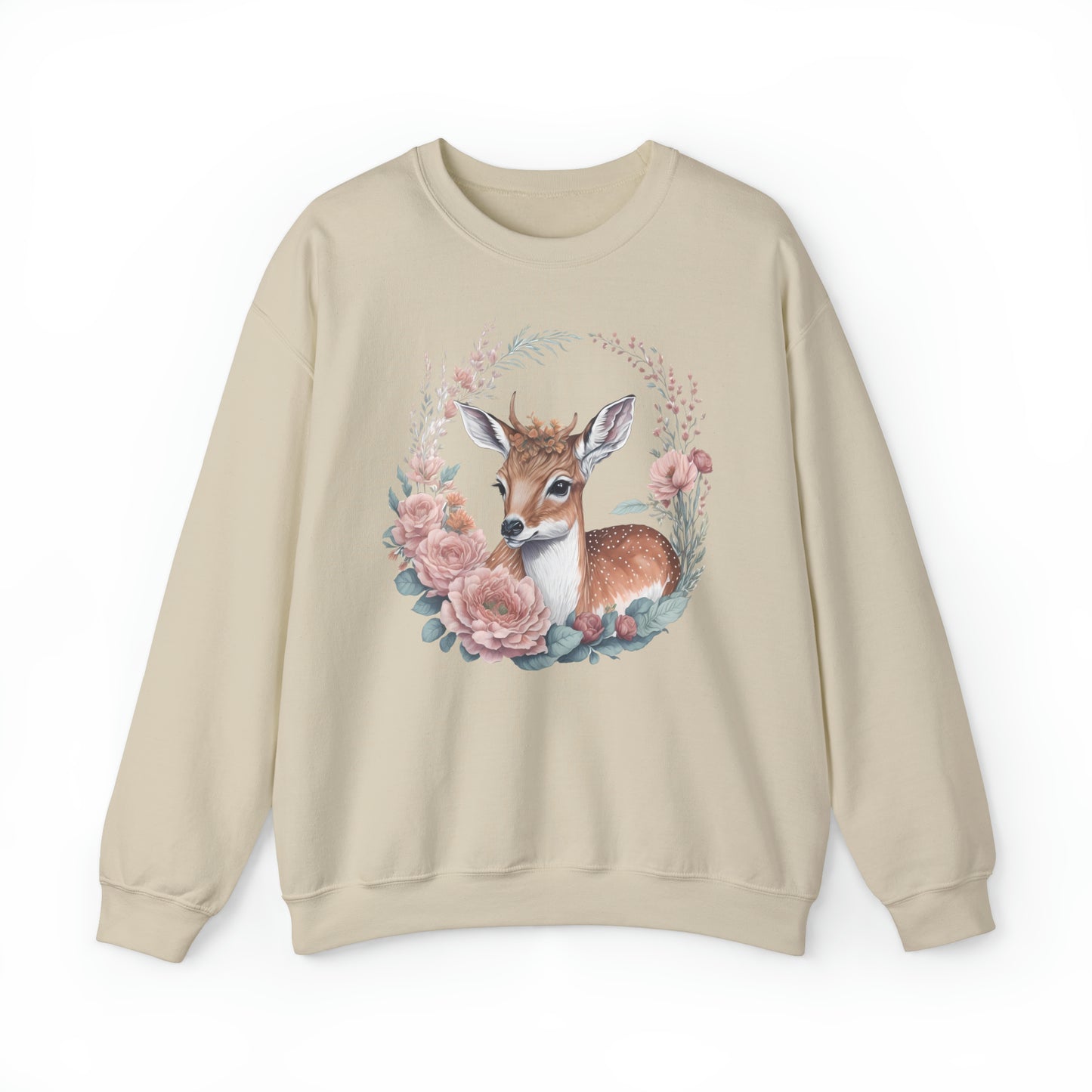 Unisex Sweatshirt Rehkitz und Blumen