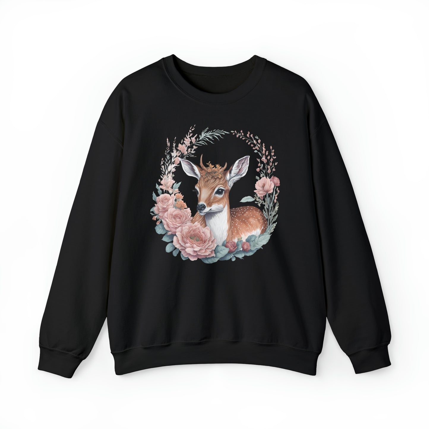 Unisex Sweatshirt Rehkitz und Blumen