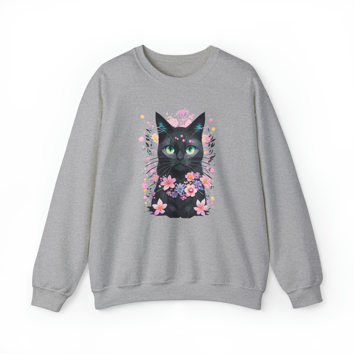 Unisex Sweatshirt Grumpy Cat mit Blumen