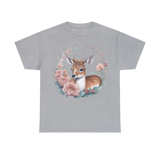 Unisex T-Shirt Rehkitz und Blumen