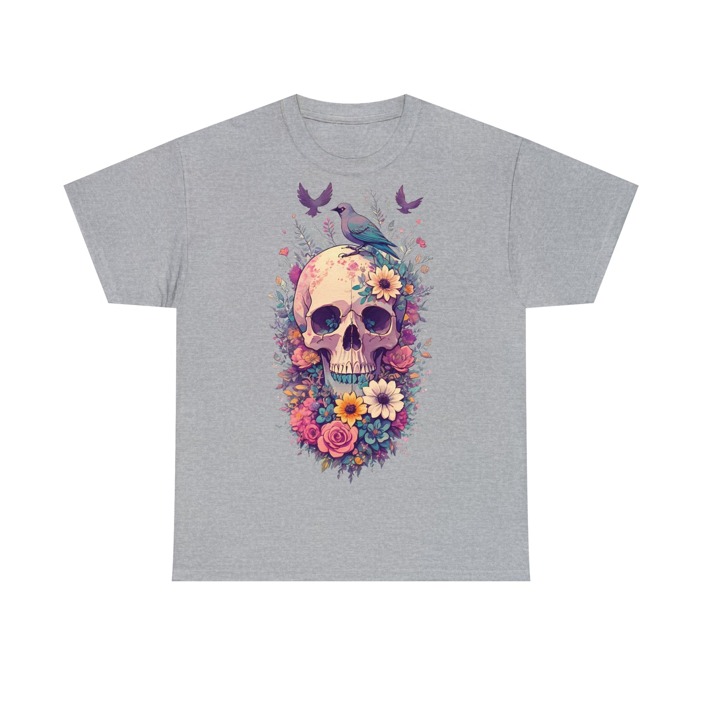 Unisex T-Shirt Totenkopf mit Blumen