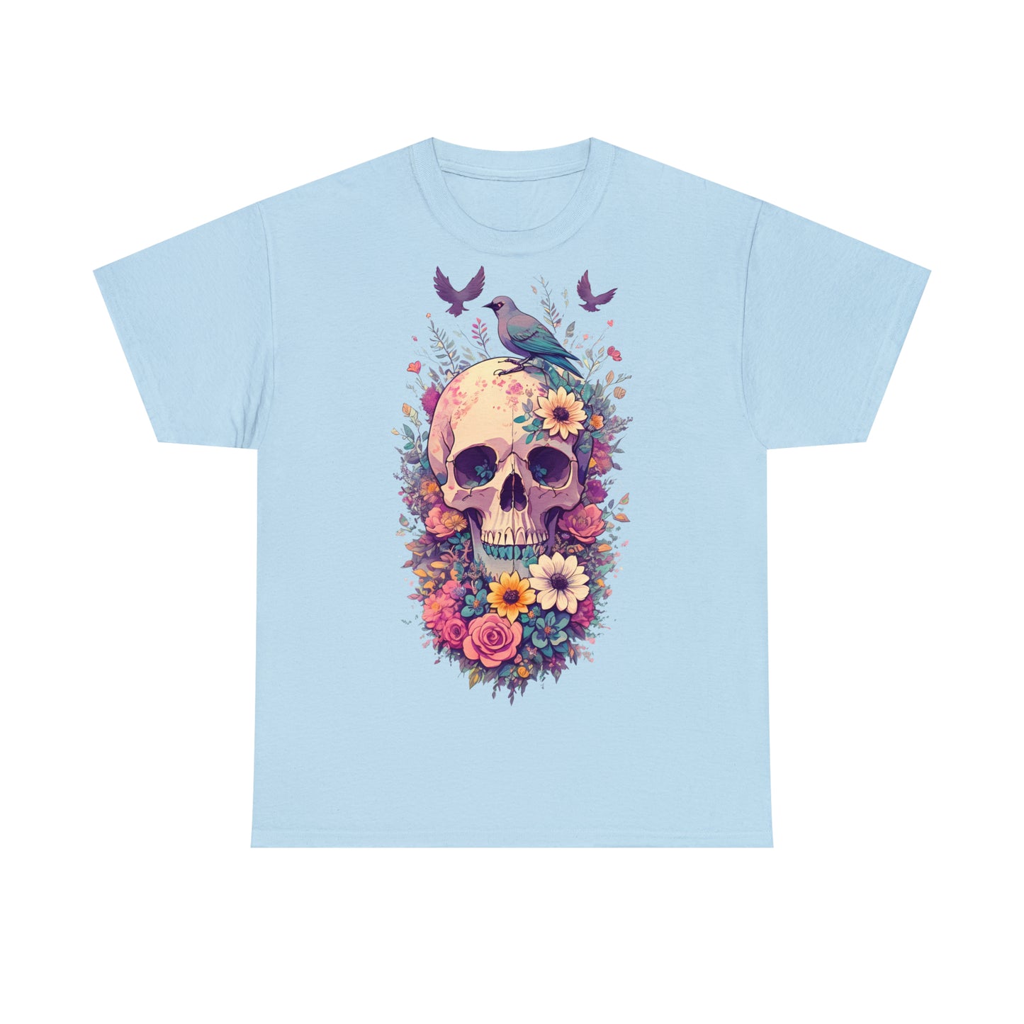 Unisex T-Shirt Totenkopf mit Blumen