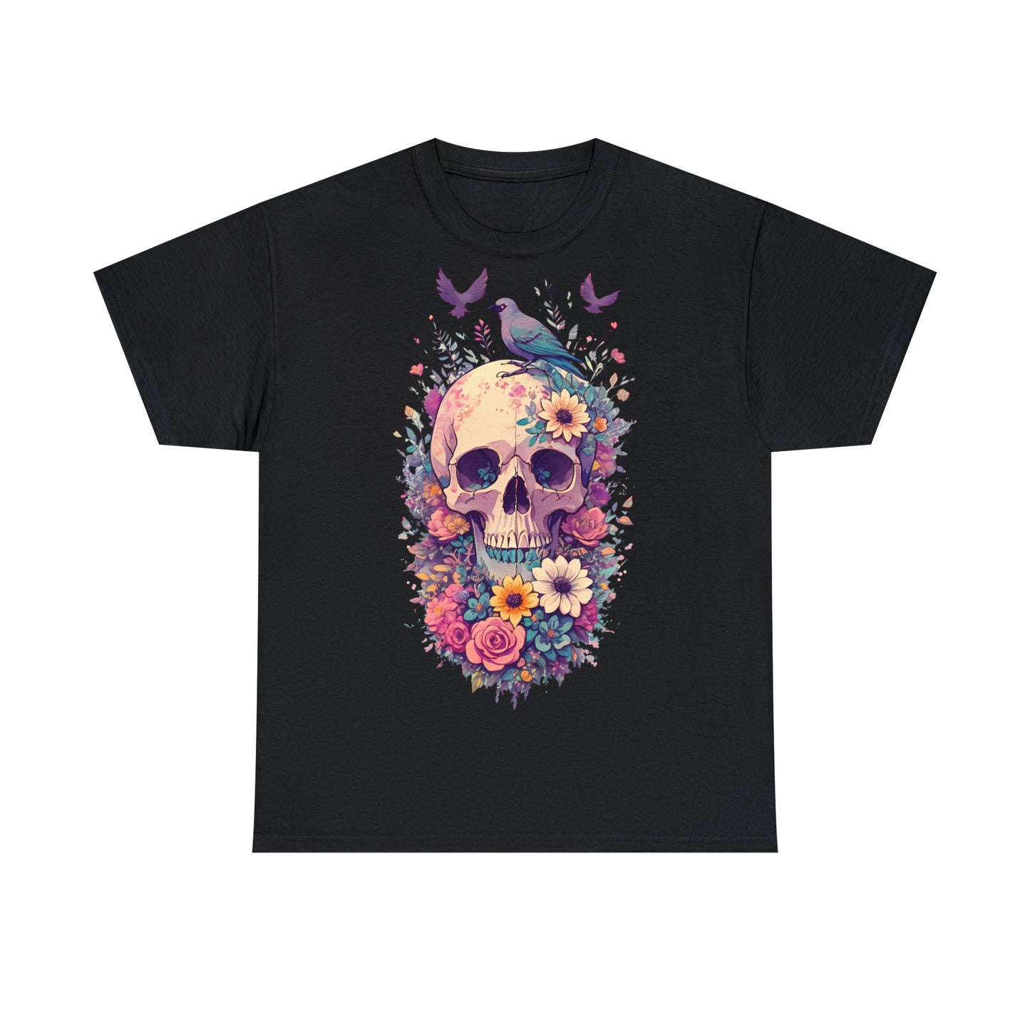 Unisex T-Shirt Totenkopf mit Blumen