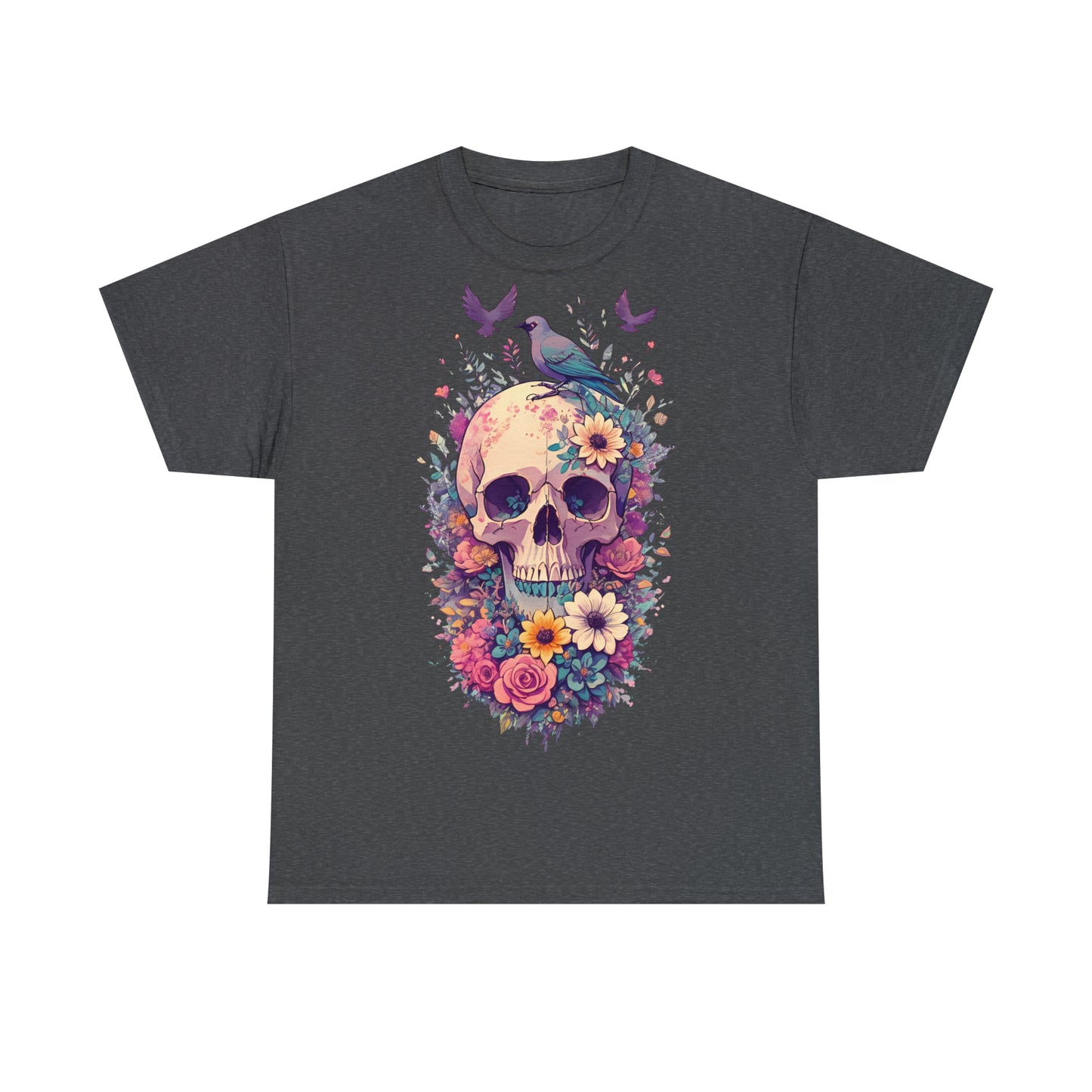 Unisex T-Shirt Totenkopf mit Blumen